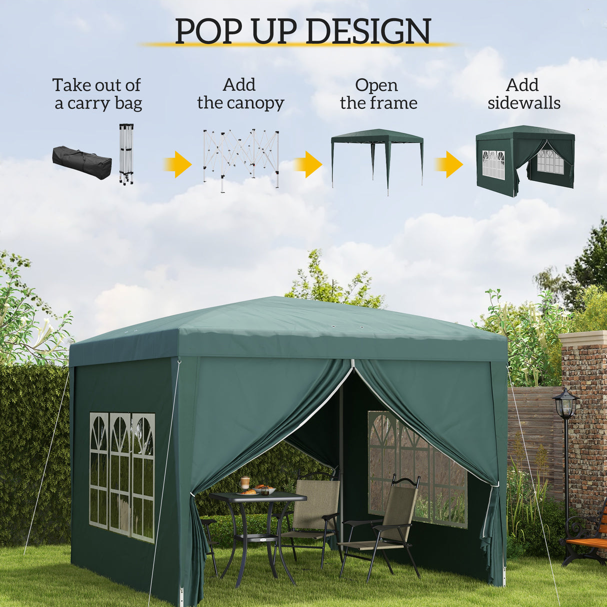 Alloy Steel Pop Up Gazebo With Curtain Walls 295cm Width x 295cm Depth - Velmora
