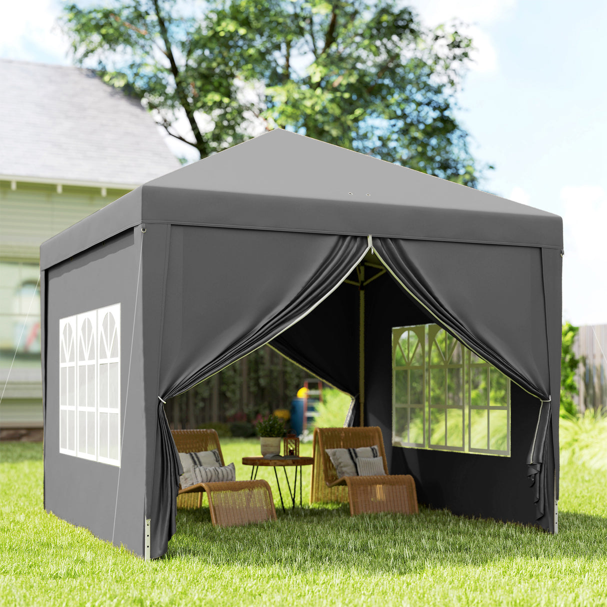 Alloy Steel Pop Up Gazebo With Curtain Walls 295cm Width x 295cm Depth - Velmora