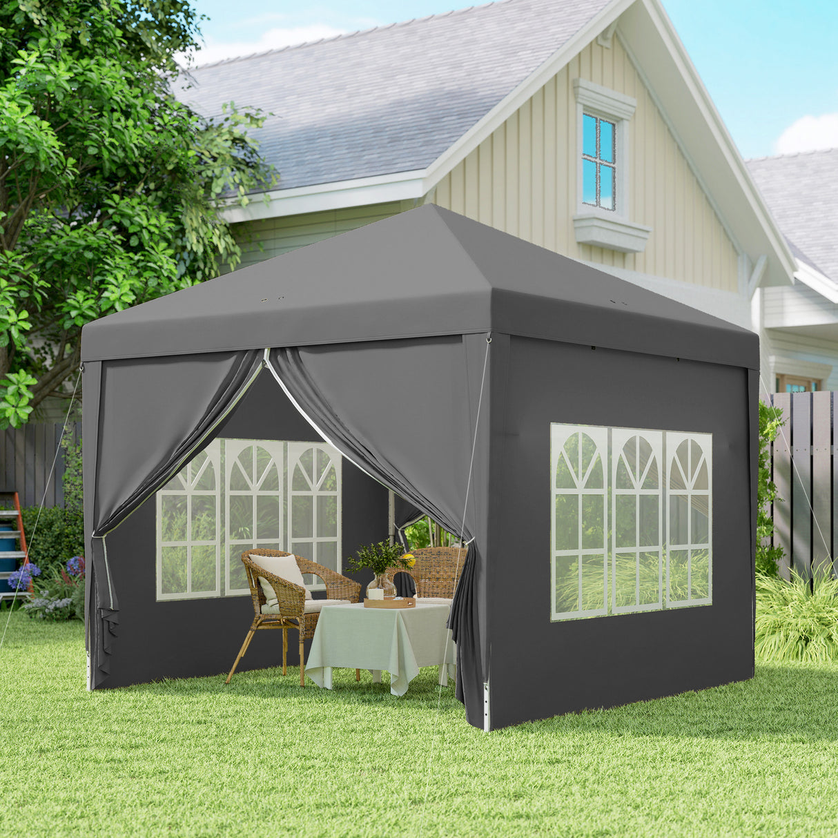 Alloy Steel Pop Up Gazebo With Curtain Walls 295cm Width x 295cm Depth - Velmora