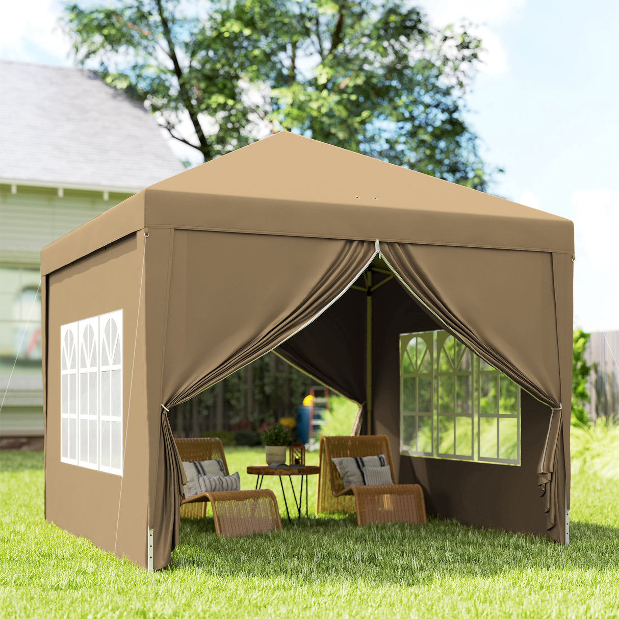 Alloy Steel Pop Up Gazebo With Curtain Walls 295cm Width x 295cm Depth - Velmora