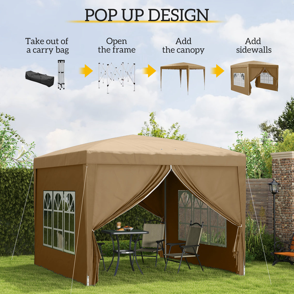 Alloy Steel Pop Up Gazebo With Curtain Walls 295cm Width x 295cm Depth - Velmora