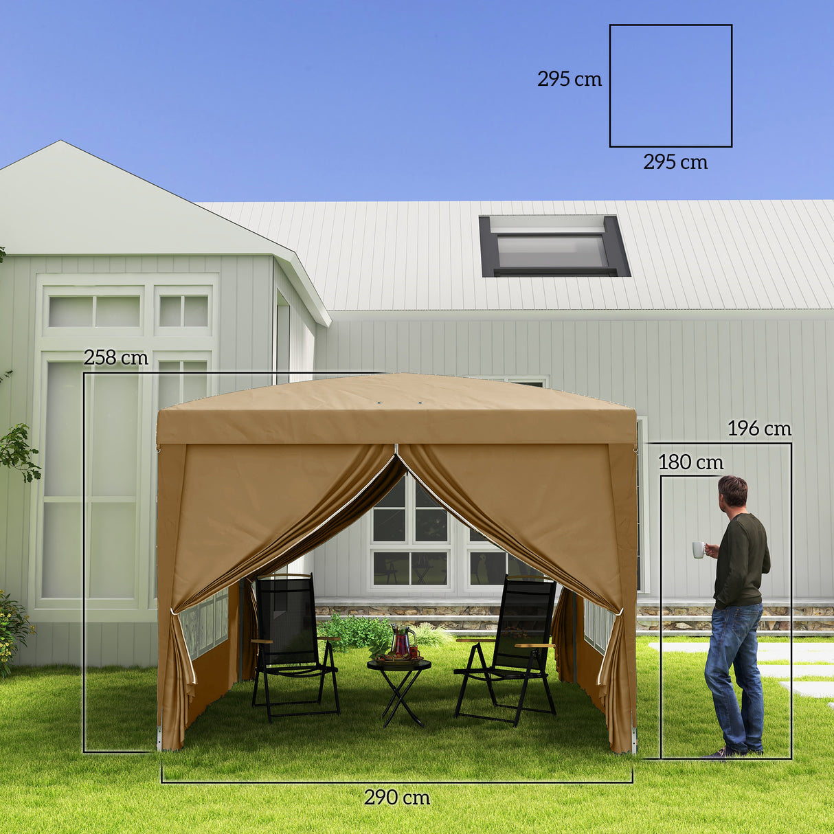 Alloy Steel Pop Up Gazebo With Curtain Walls 295cm Width x 295cm Depth - Velmora