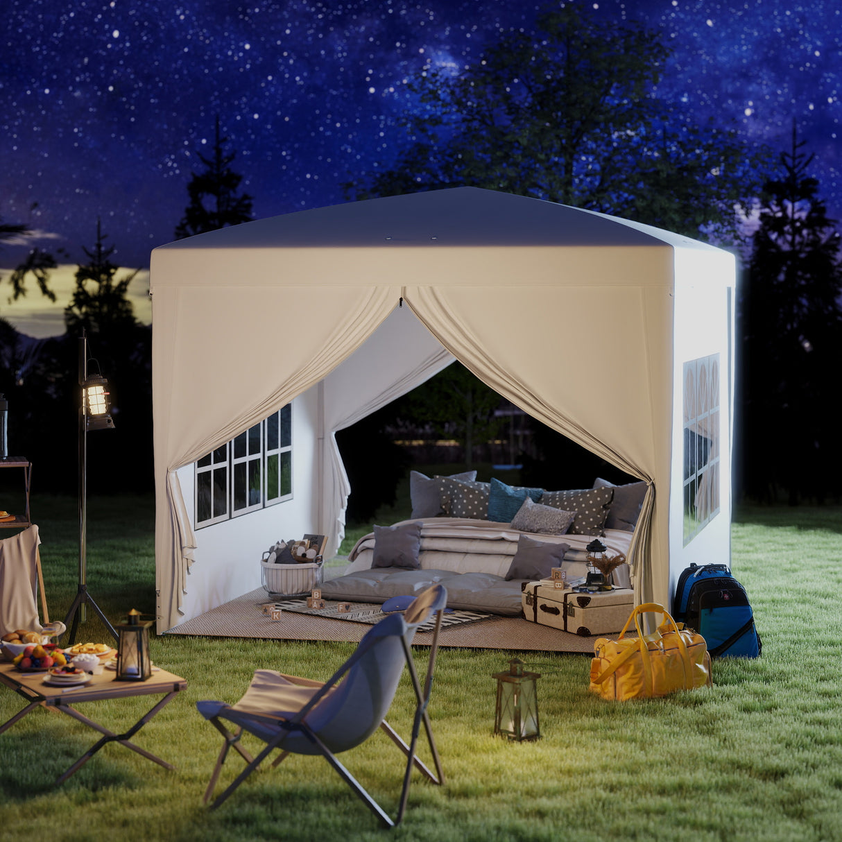 Alloy Steel Pop Up Gazebo With Curtain Walls 295cm Width x 295cm Depth - Velmora