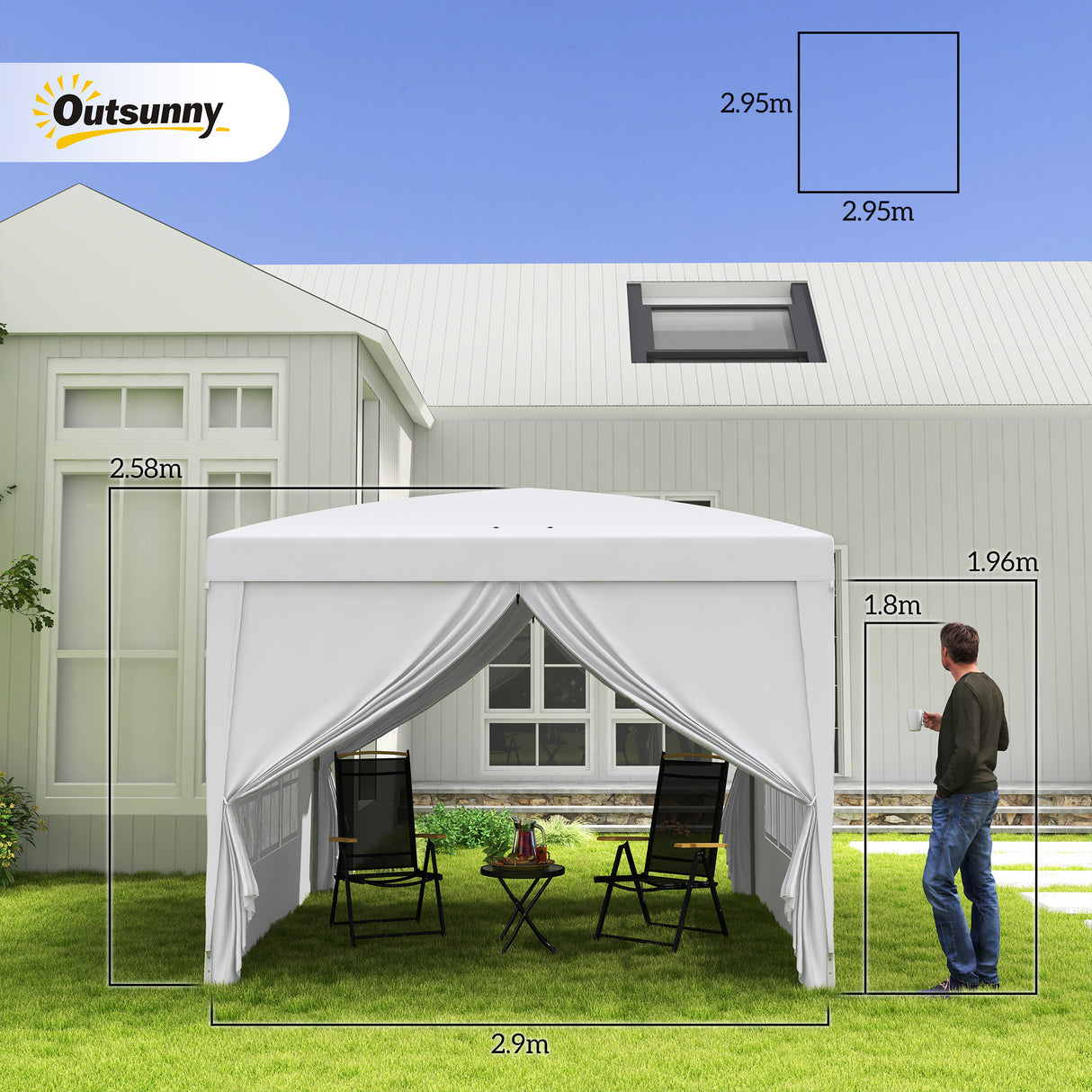 Alloy Steel Pop Up Gazebo With Curtain Walls 295cm Width x 295cm Depth - Velmora
