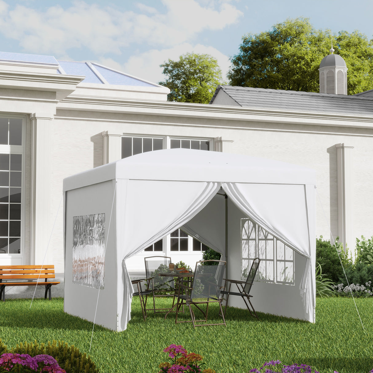 Alloy Steel Pop Up Gazebo With Curtain Walls 295cm Width x 295cm Depth - Velmora
