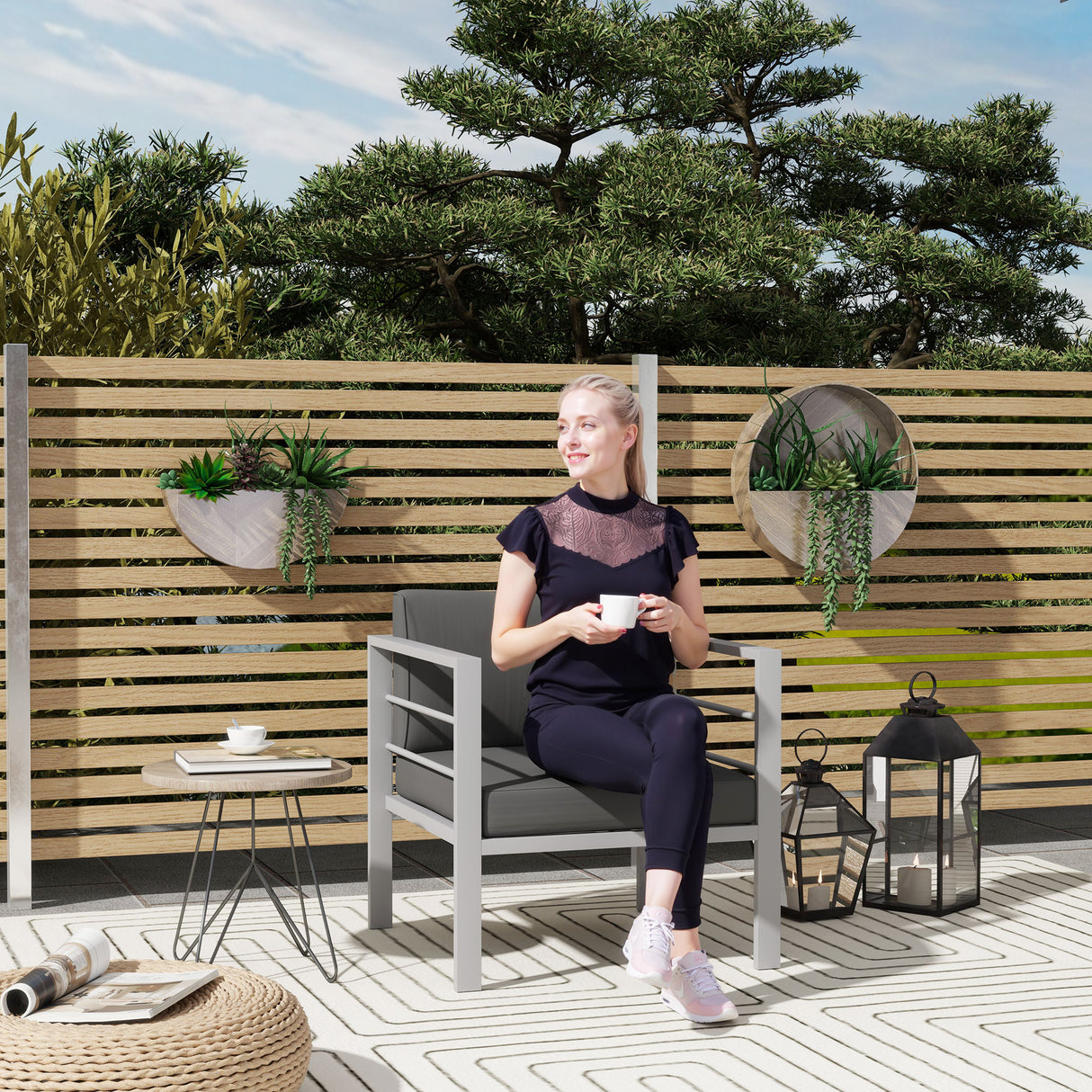 Aluminium 1 Seater Garden Sofa with Removable Cushions - Velmora