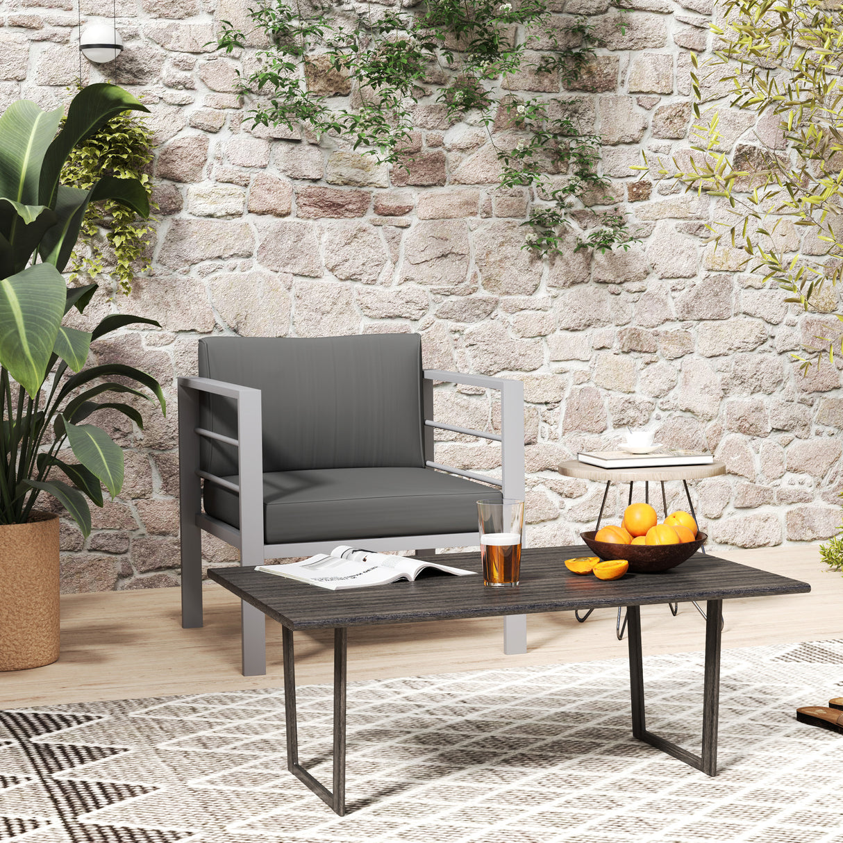 Aluminium 1 Seater Garden Sofa with Removable Cushions - Velmora