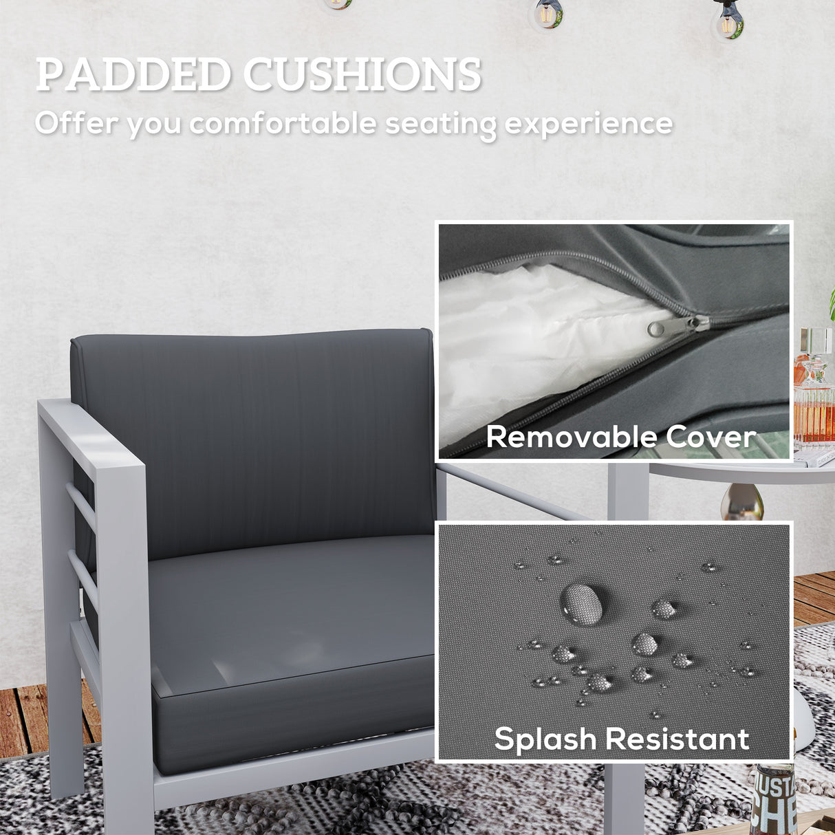 Aluminium 1 Seater Garden Sofa with Removable Cushions - Velmora
