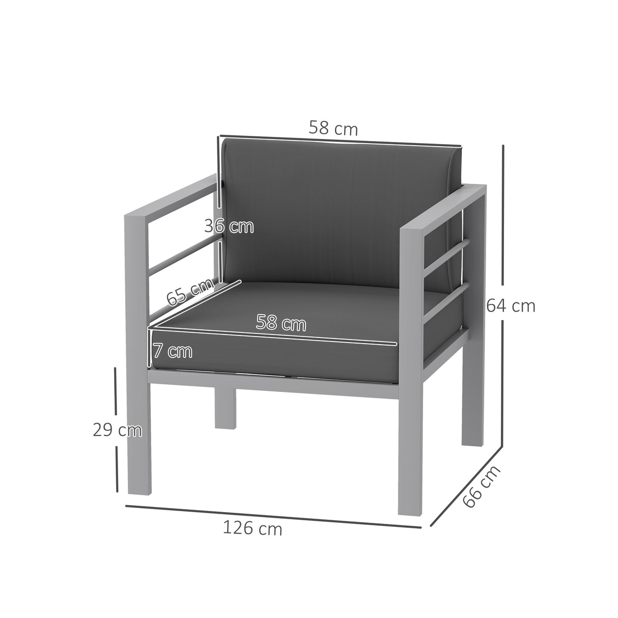 Aluminium 1 Seater Garden Sofa with Removable Cushions - Velmora