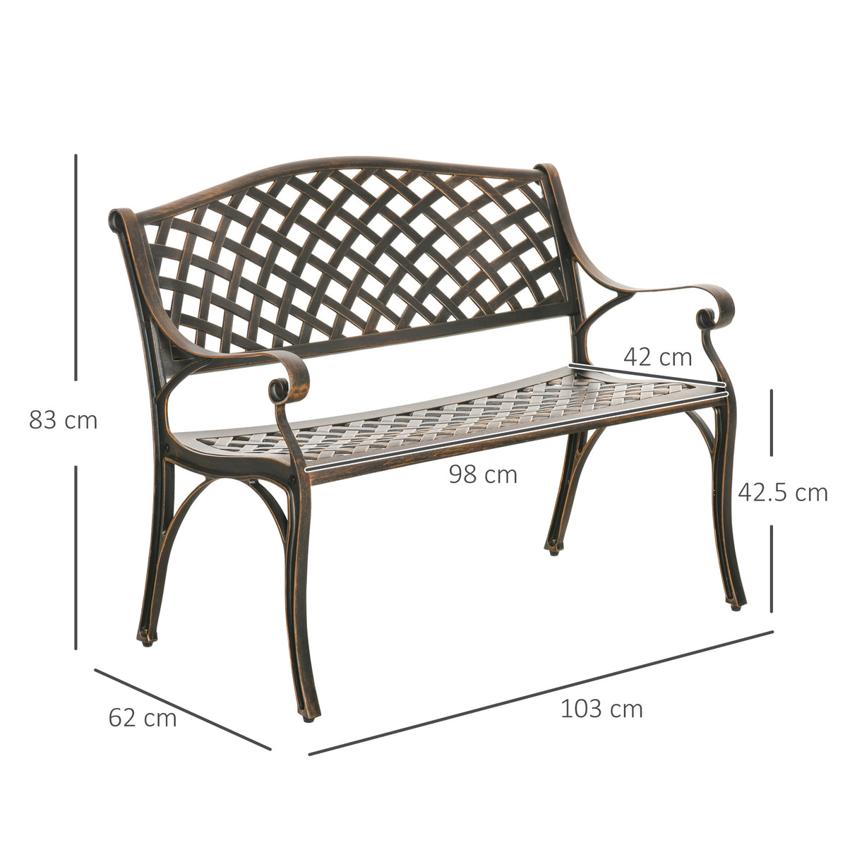 Aluminium 2 Seater Garden Bench Antique Loveseat for Outdoor Patio - Velmora