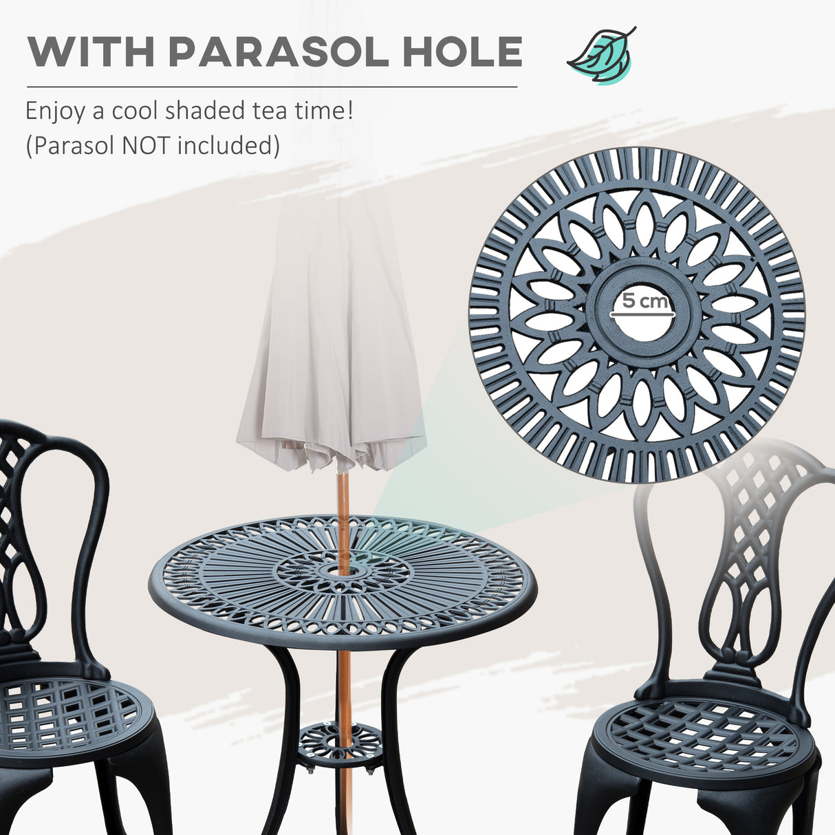 Aluminium 3 Piece Patio Garden Bistro Set in Shabby Chic Style - Velmora