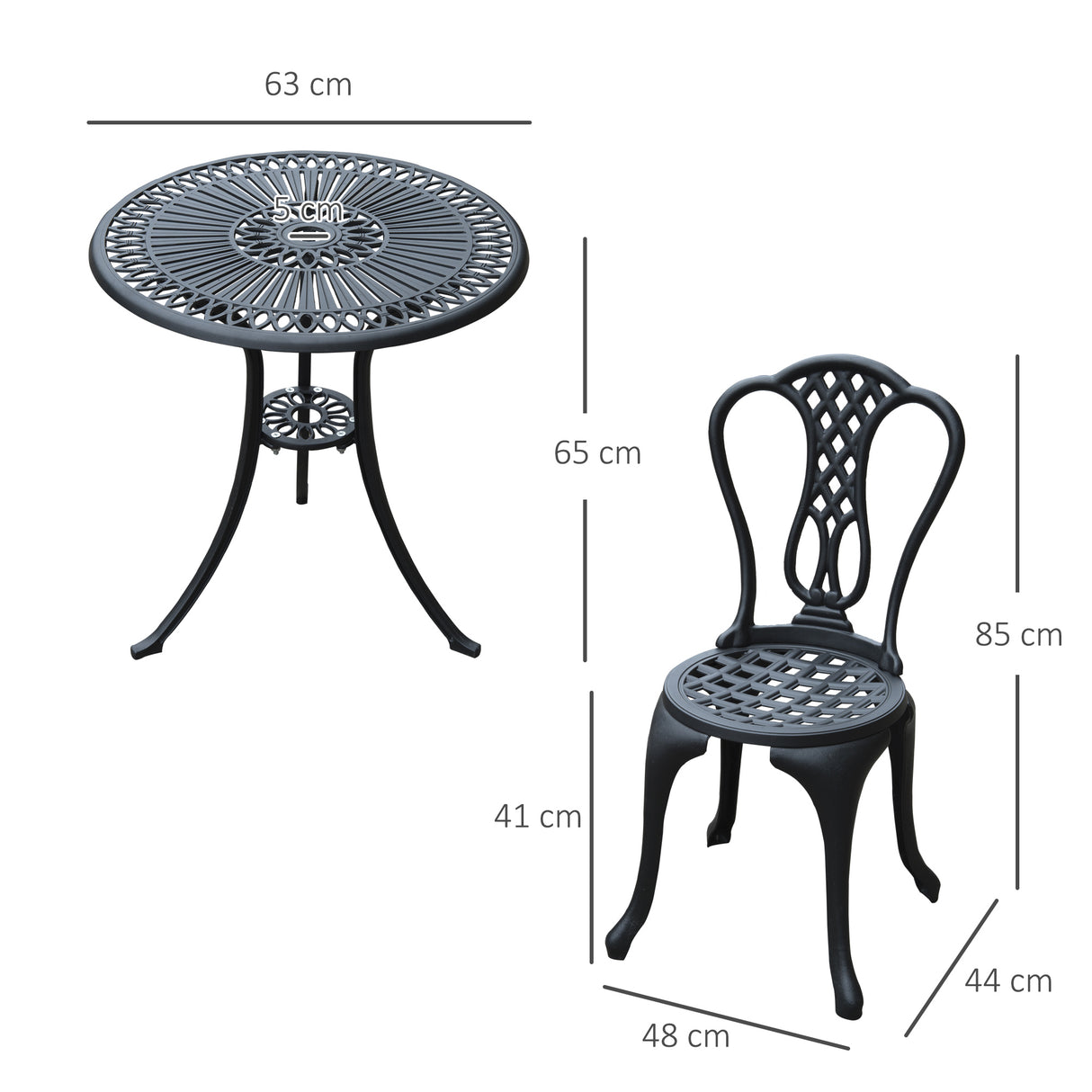 Aluminium 3 Piece Patio Garden Bistro Set in Shabby Chic Style - Velmora