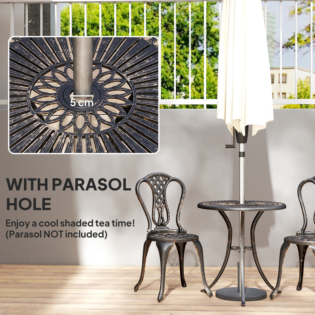Aluminium 3 Piece Patio Garden Bistro Set in Shabby Chic Style - Velmora