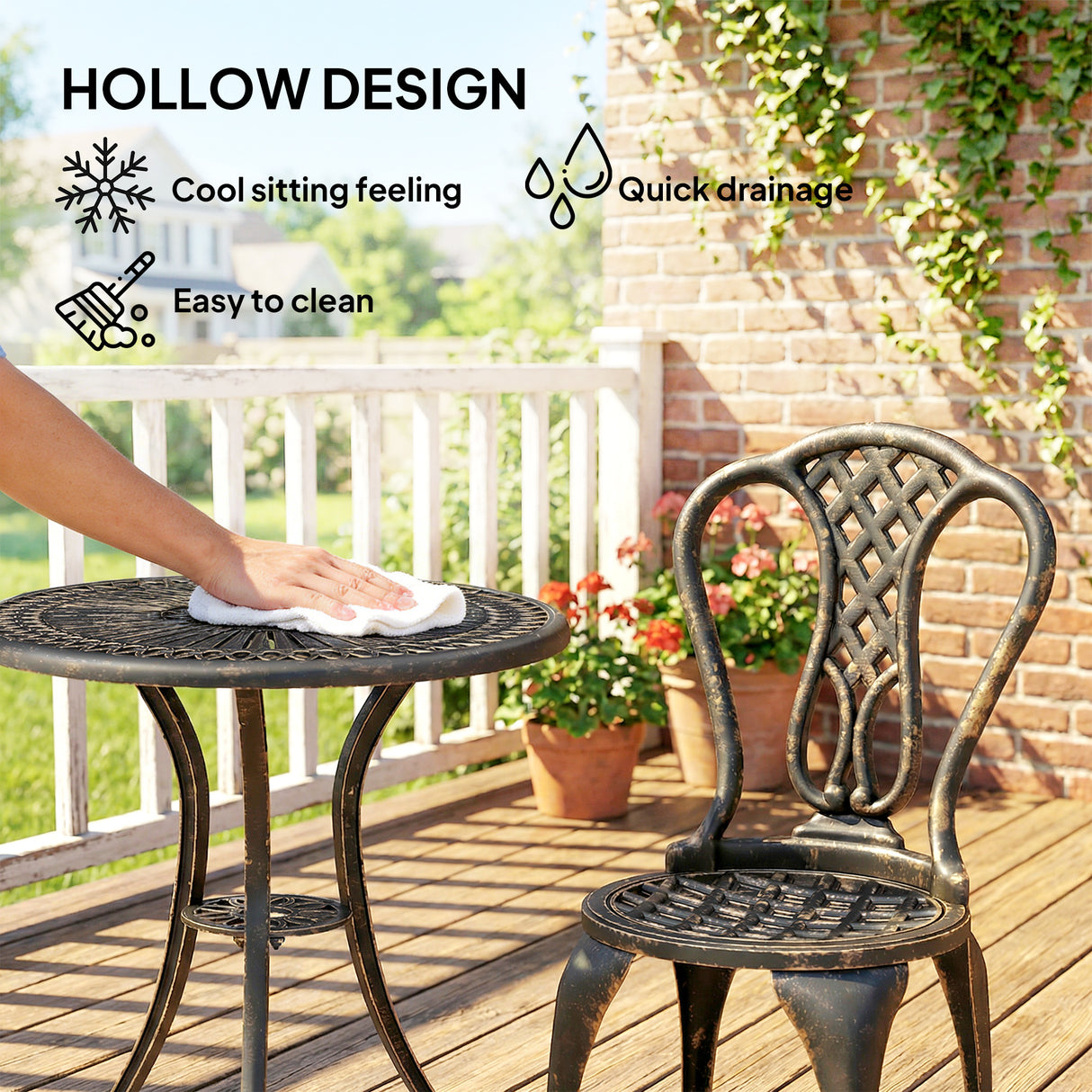 Aluminium 3 Piece Patio Garden Bistro Set in Shabby Chic Style - Velmora