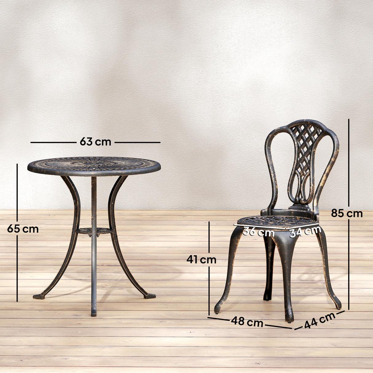 Aluminium 3 Piece Patio Garden Bistro Set in Shabby Chic Style - Velmora