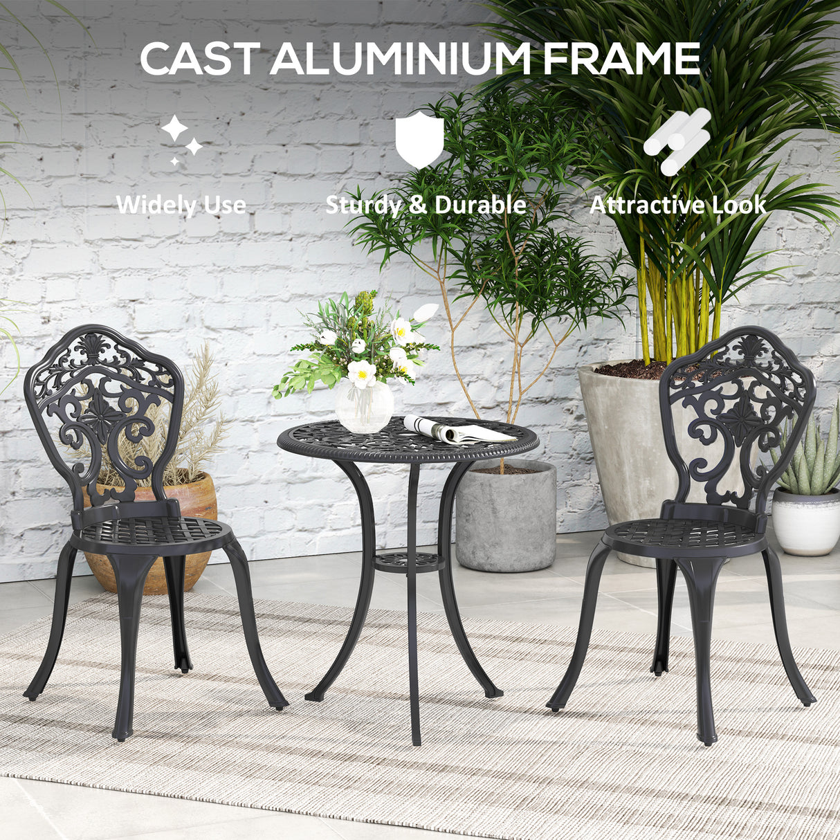 Aluminium 3 Pieces Floral Bistro Set With Round Table - Velmora