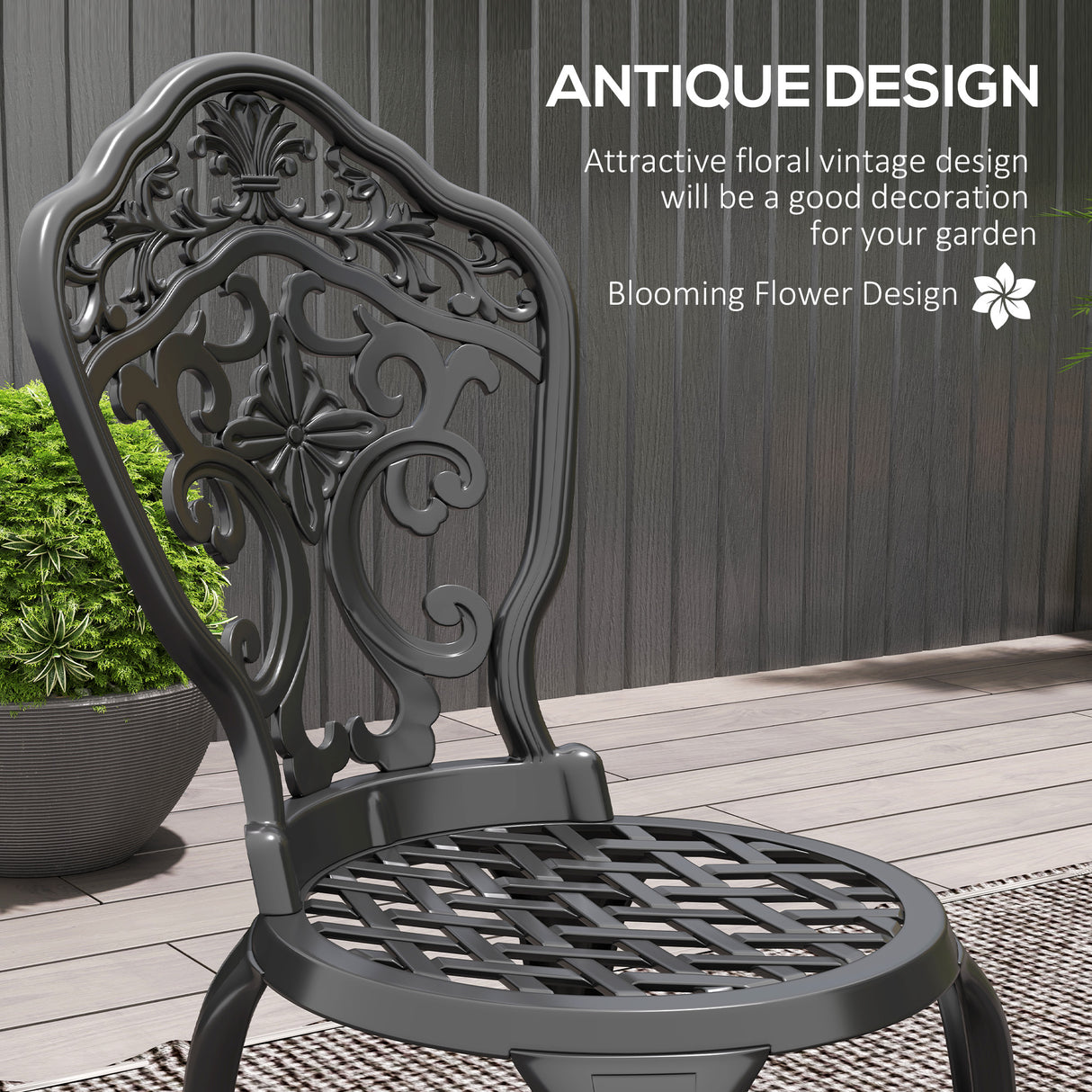 Aluminium 3 Pieces Floral Bistro Set With Round Table - Velmora