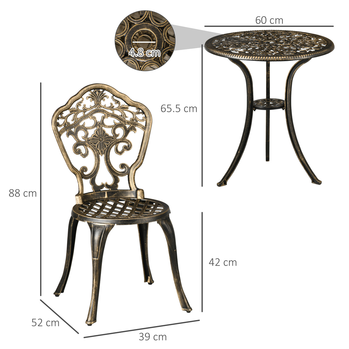 Aluminium 3 Pieces Floral Bistro Set With Round Table - Velmora
