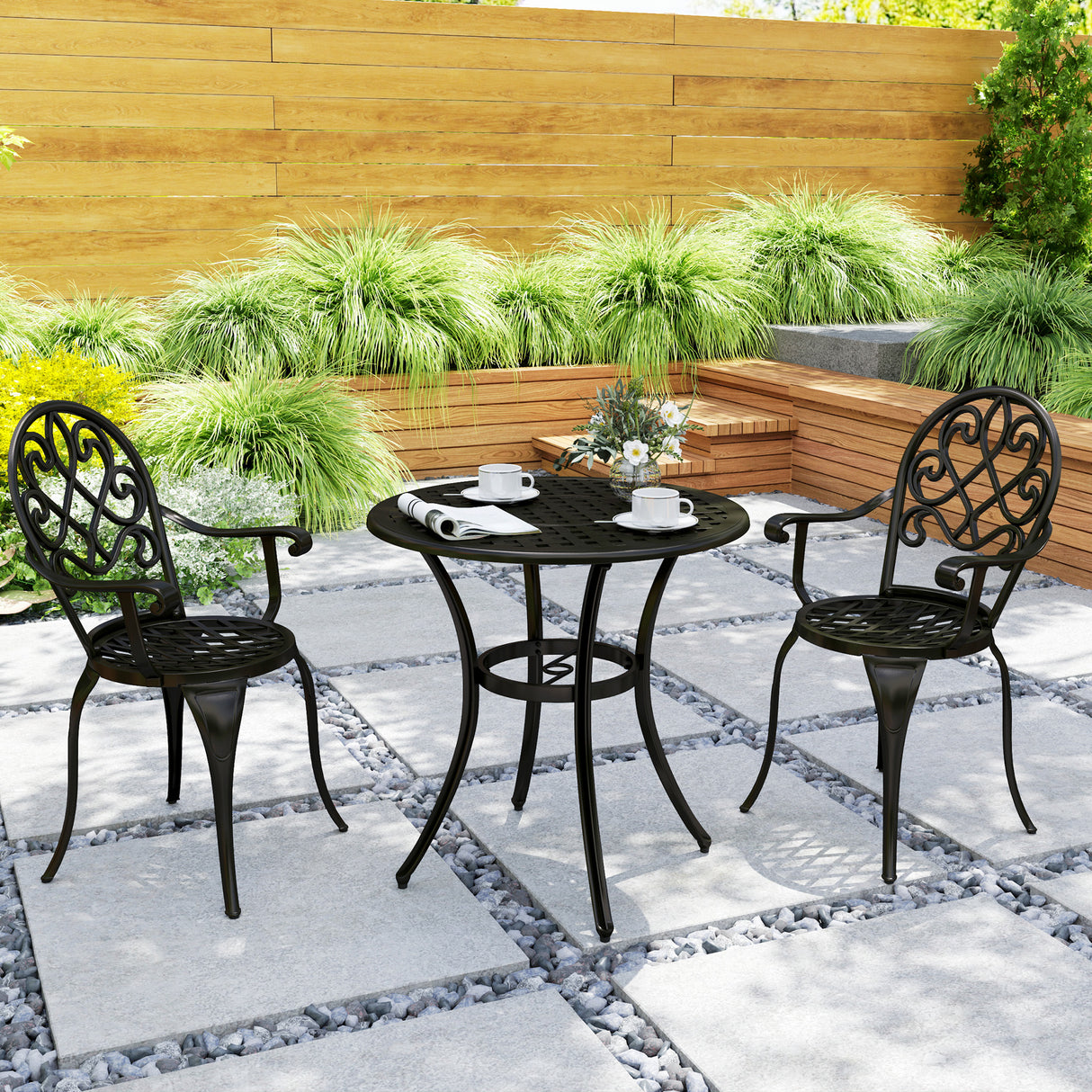 Aluminium 3 Pieces Garden Bistro Set With 66cm Round Table - Velmora