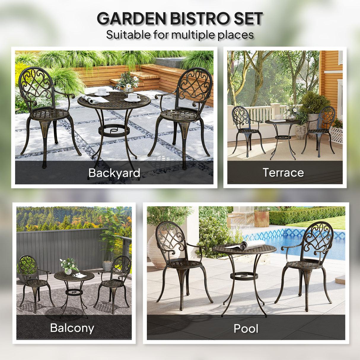 Aluminium 3 Pieces Garden Bistro Set With 66cm Round Table - Velmora