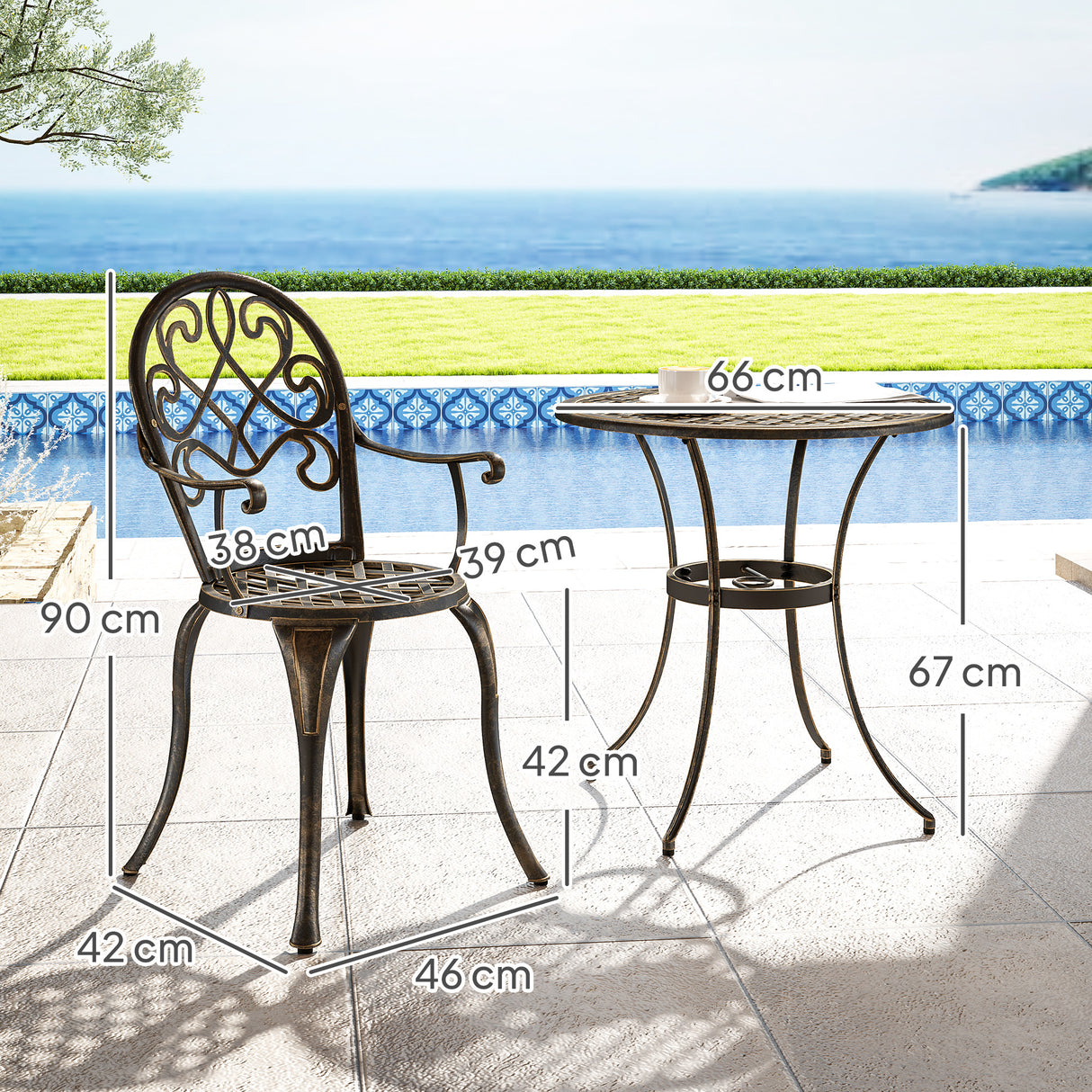 Aluminium 3 Pieces Garden Bistro Set With 66cm Round Table - Velmora