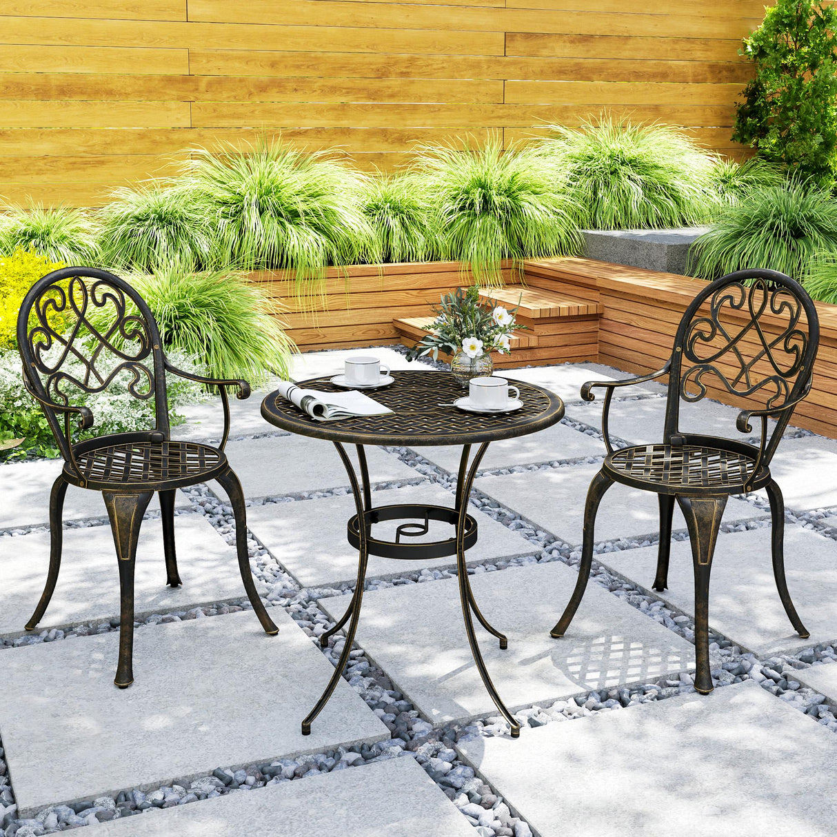 Aluminium 3 Pieces Garden Bistro Set With 66cm Round Table - Velmora