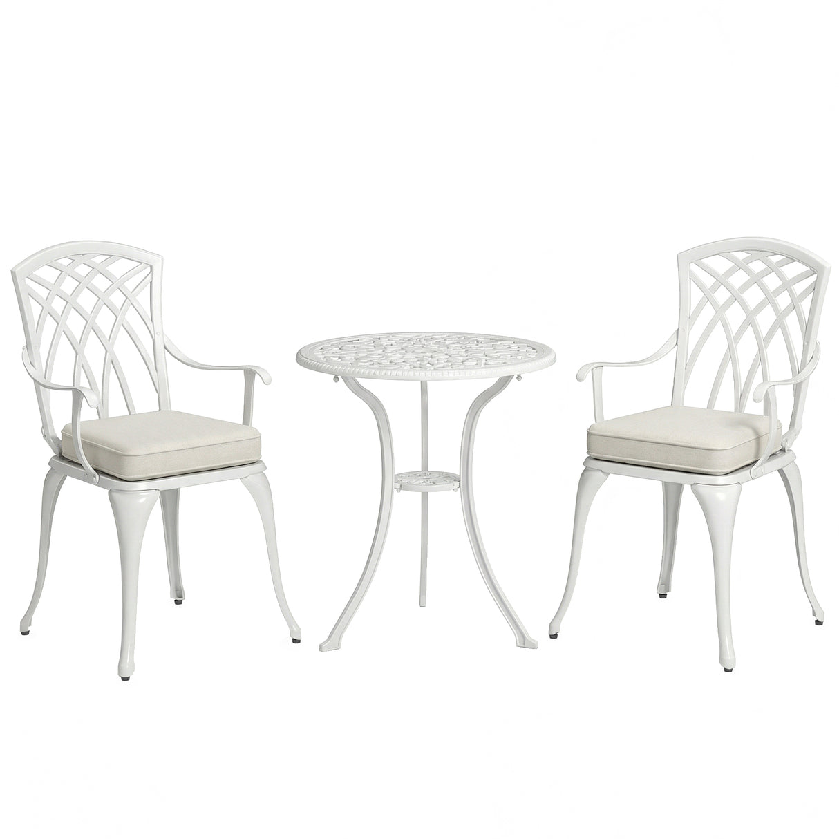 Aluminium 3 Pieces Garden Bistro Set for 2 People With Cushions - Velmora