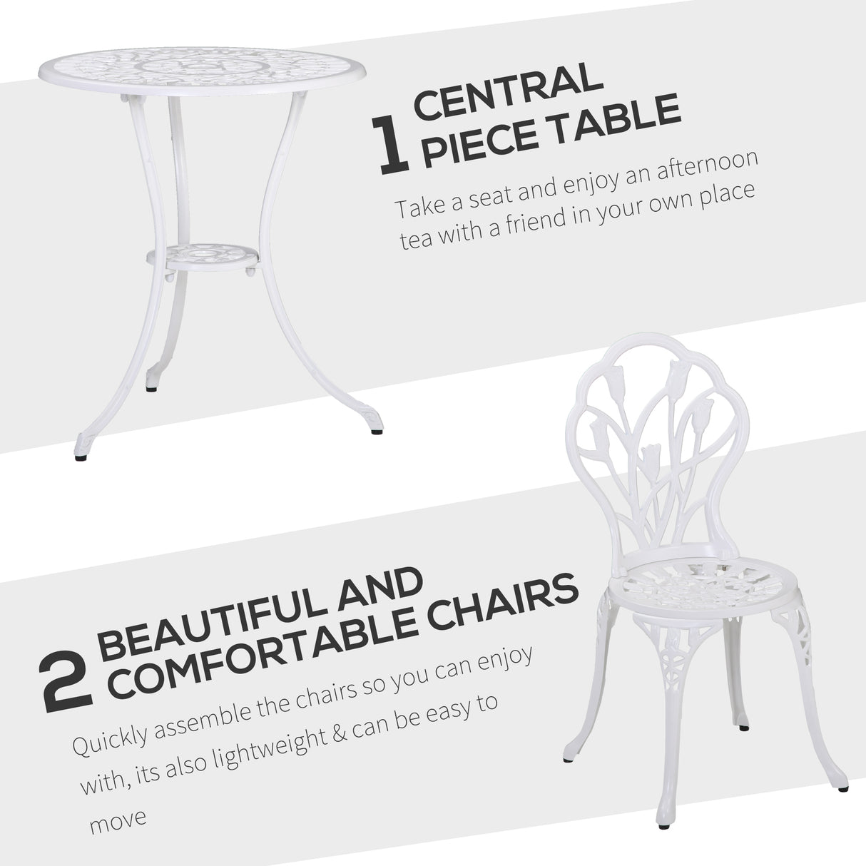 Aluminium 3 Pieces Garden Bistro Set With Parasol Hole for Balcony - Velmora