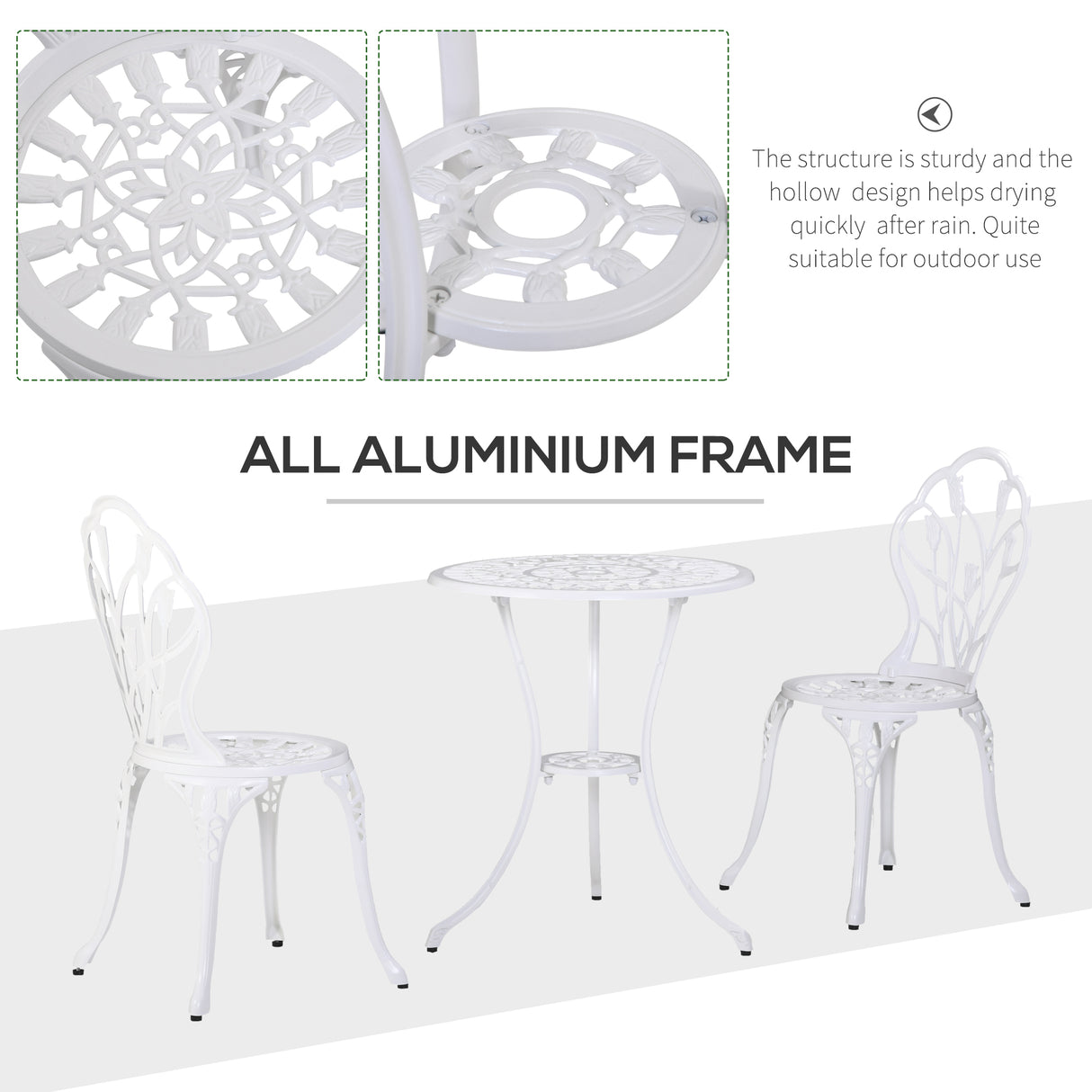 Aluminium 3 Pieces Garden Bistro Set With Parasol Hole for Balcony - Velmora