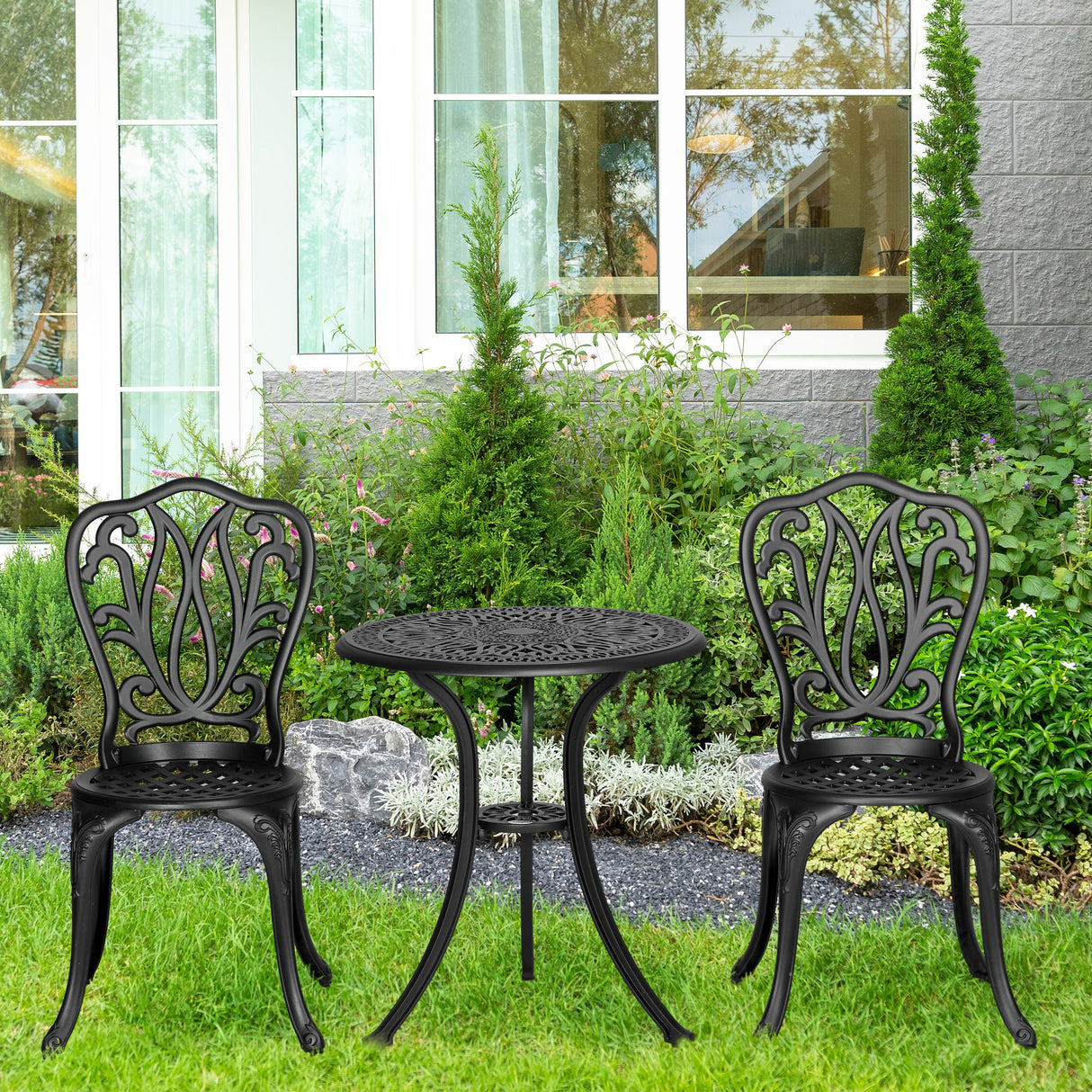 Aluminium 3 Pieces Garden Bistro Set With Parasol Hole - Velmora