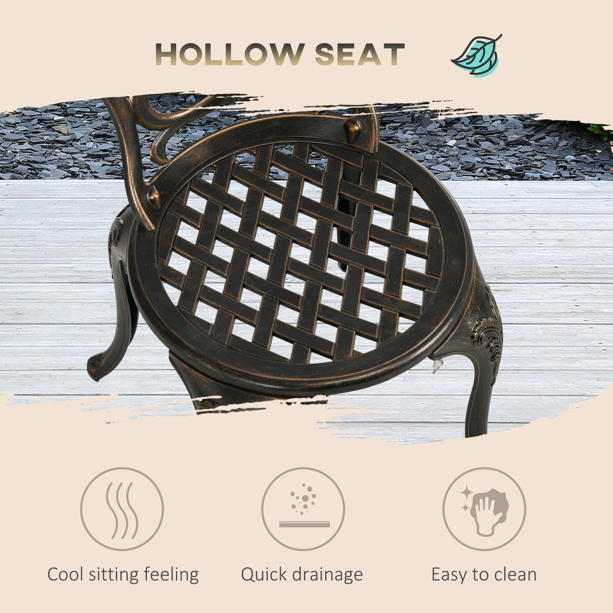 Aluminium 3 Pieces Garden Bistro Set With Parasol Hole - Velmora