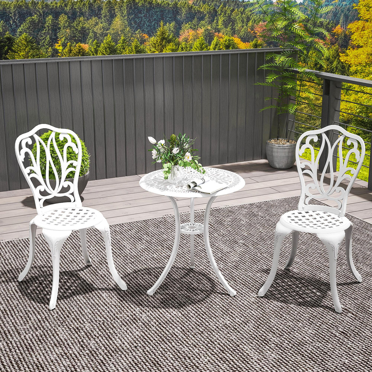 Aluminium 3 Pieces Garden Bistro Set With Parasol Hole - Velmora