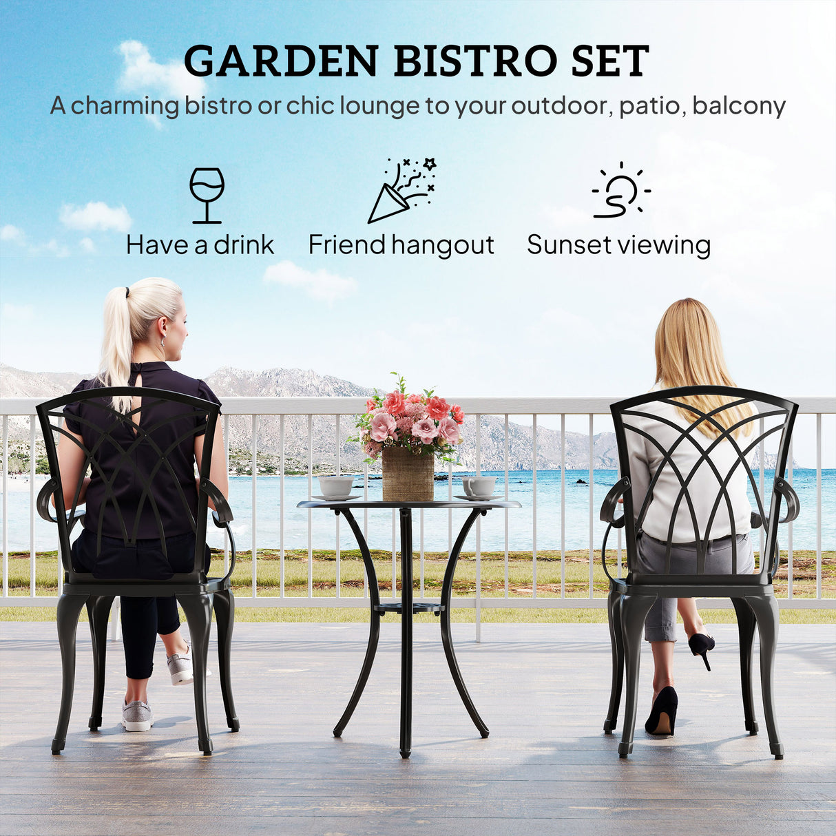 Aluminium 3 Pieces Round Garden Bistro Set With 2 Armchairs - Velmora