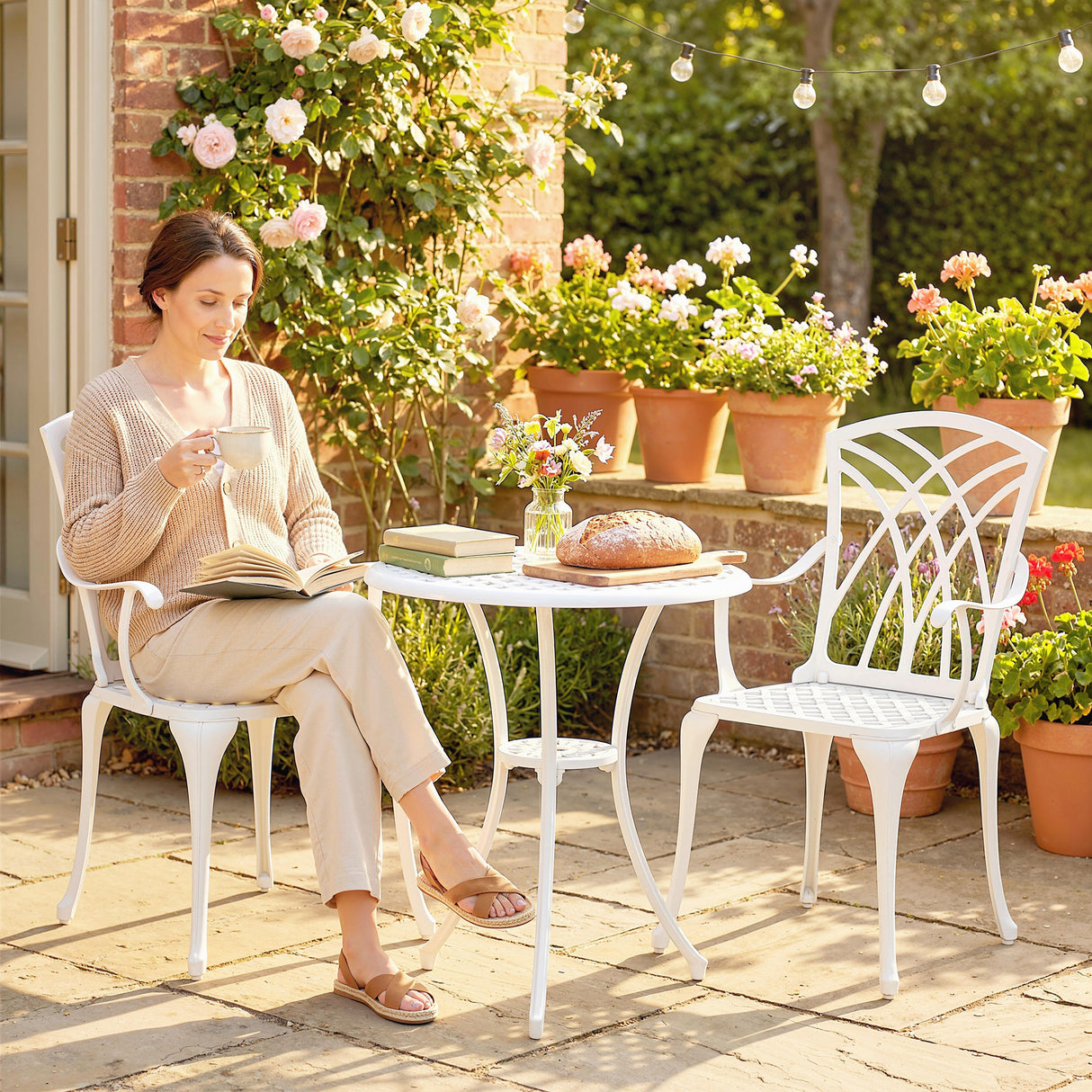 Aluminium 3 Pieces Round Garden Bistro Set With 2 Armchairs - Velmora