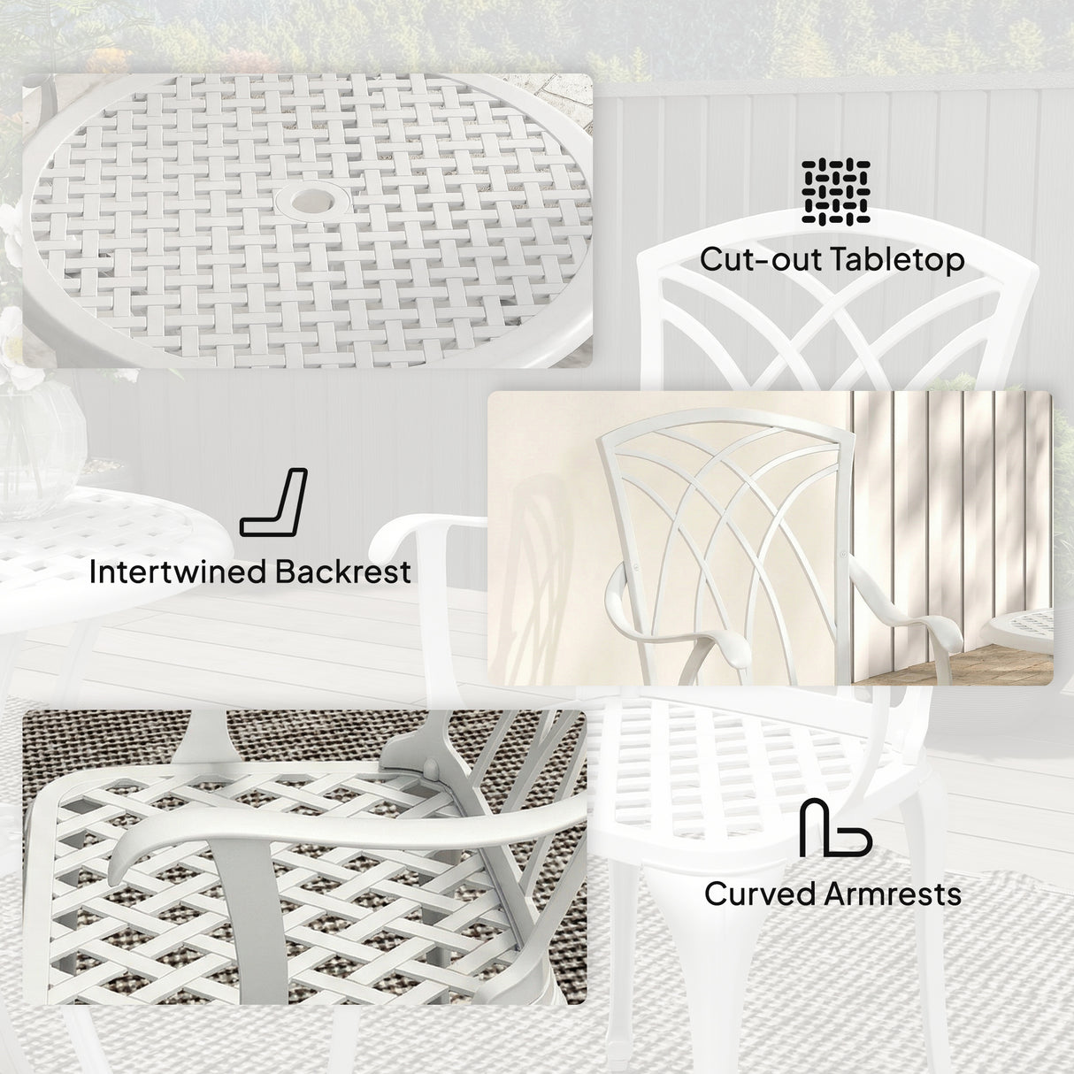Aluminium 3 Pieces Round Garden Bistro Set With 2 Armchairs - Velmora
