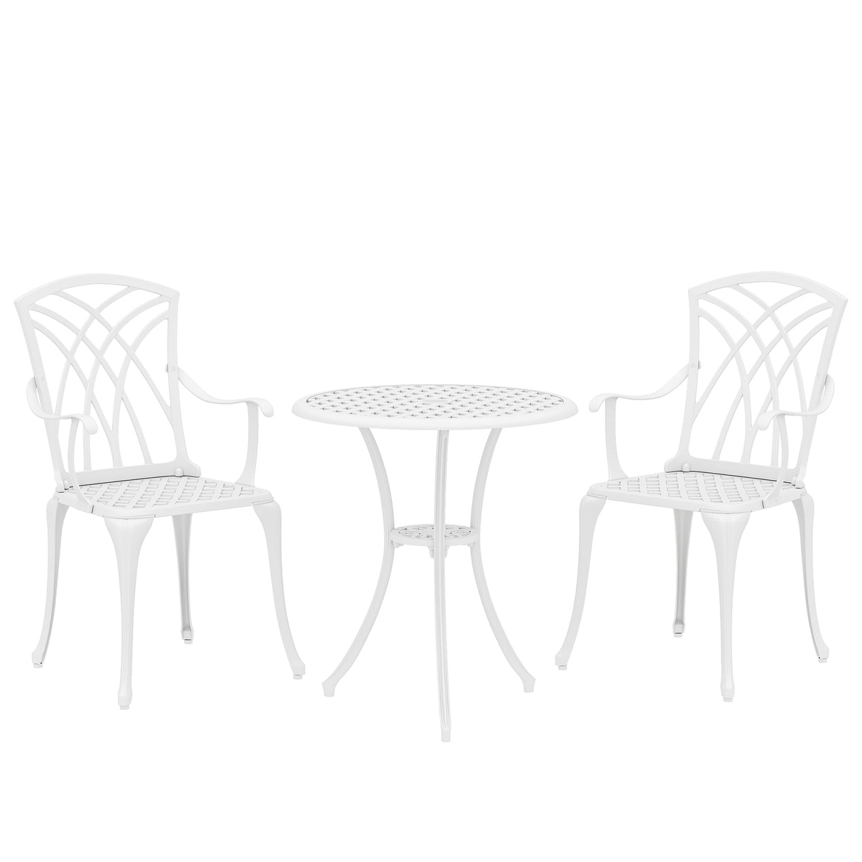 Aluminium 3 Pieces Round Garden Bistro Set With 2 Armchairs - Velmora