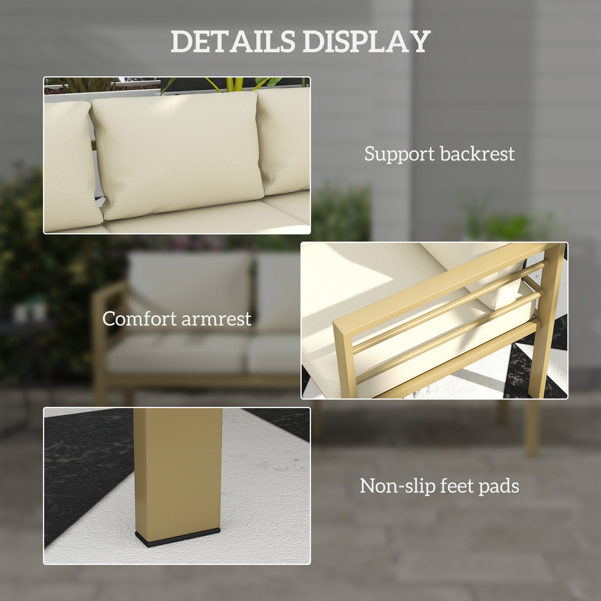 Aluminium 3 Seater Garden Bench With Cushions - Velmora