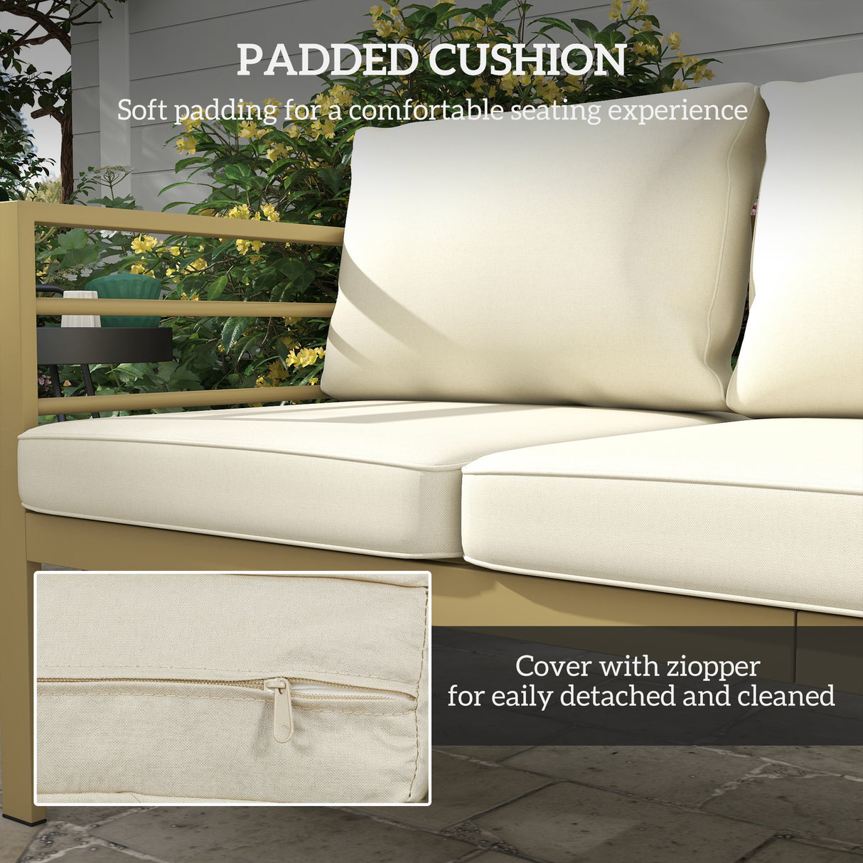 Aluminium 3 Seater Garden Bench With Cushions - Velmora