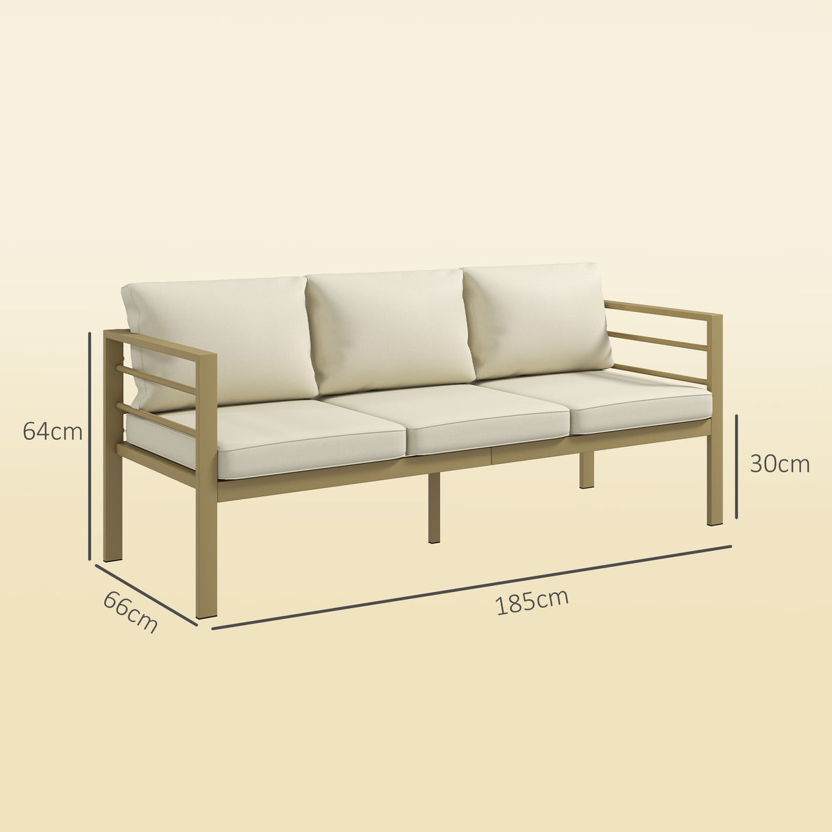 Aluminium 3 Seater Garden Bench With Cushions - Velmora