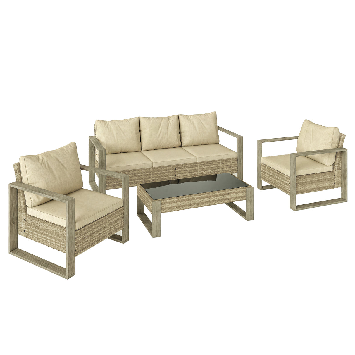 Aluminium 4 Pieces Garden Sofa Set With 3 Seater Sofa and Armchairs - Velmora