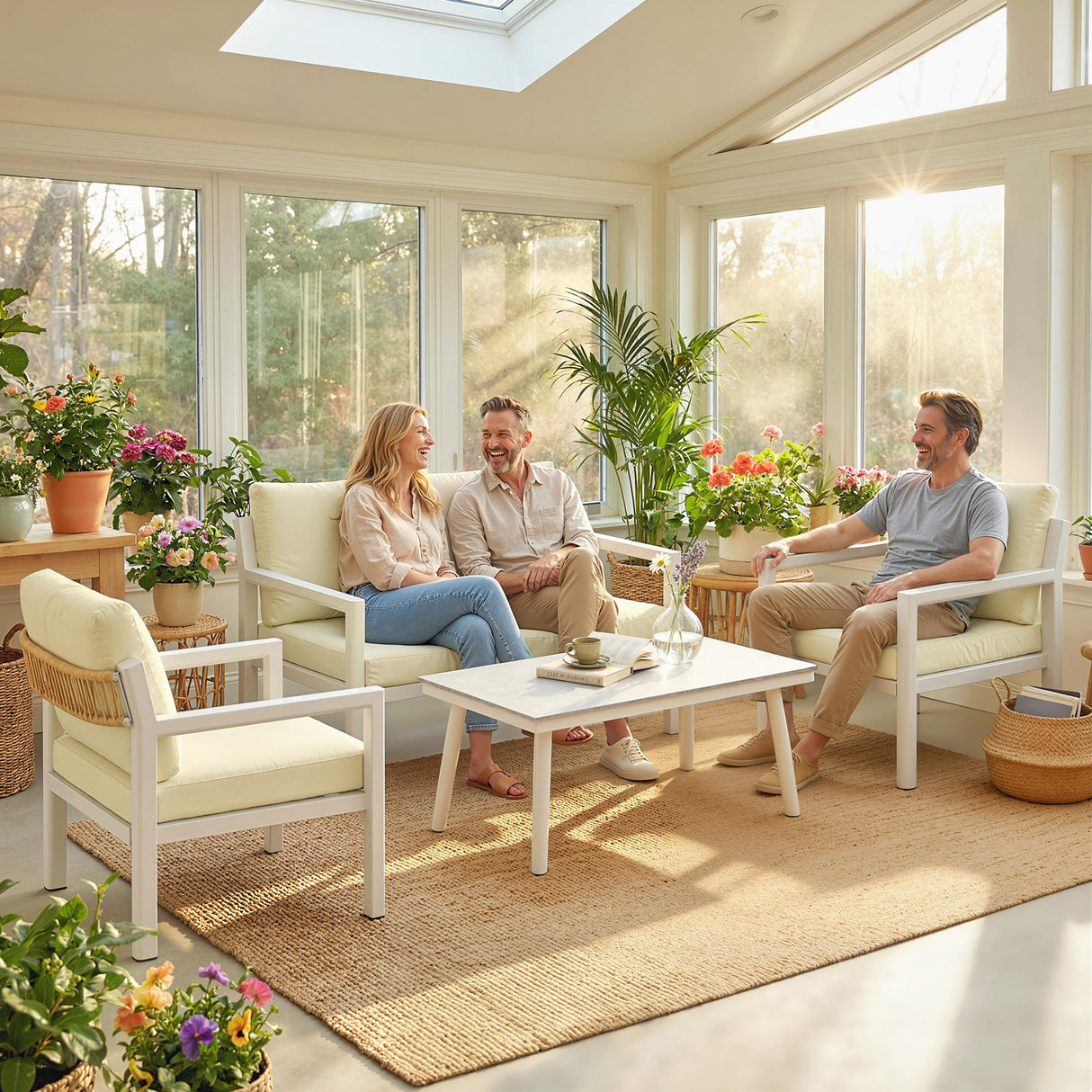 Aluminium 4 Seater Garden Sofa Set With 2 Armchairs And Coffee Table - Velmora