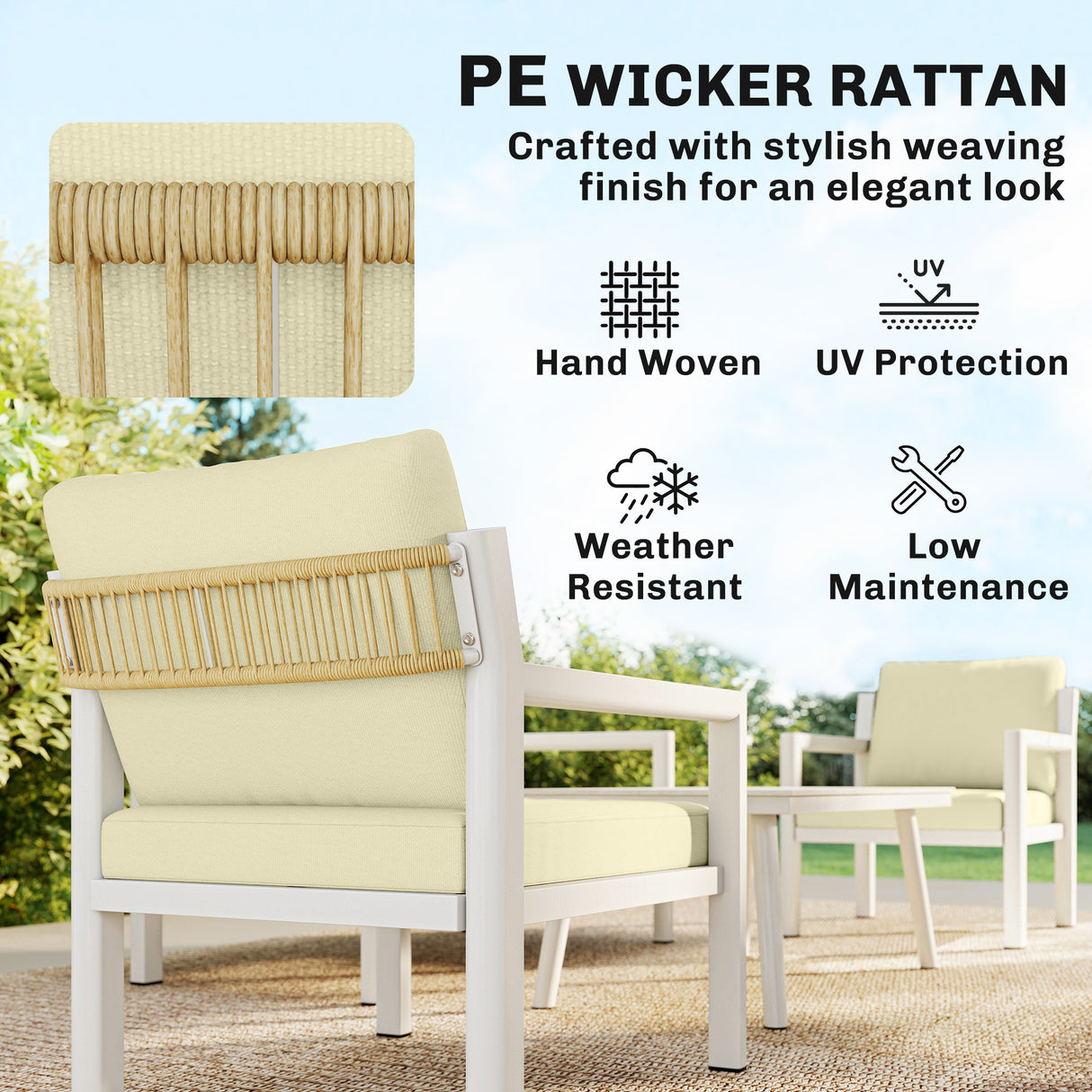 Aluminium 4 Seater Garden Sofa Set With 2 Armchairs And Coffee Table - Velmora