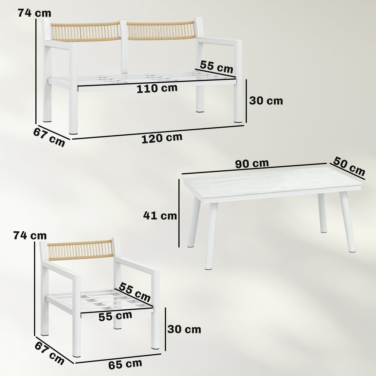 Aluminium 4 Seater Garden Sofa Set With 2 Armchairs And Coffee Table - Velmora