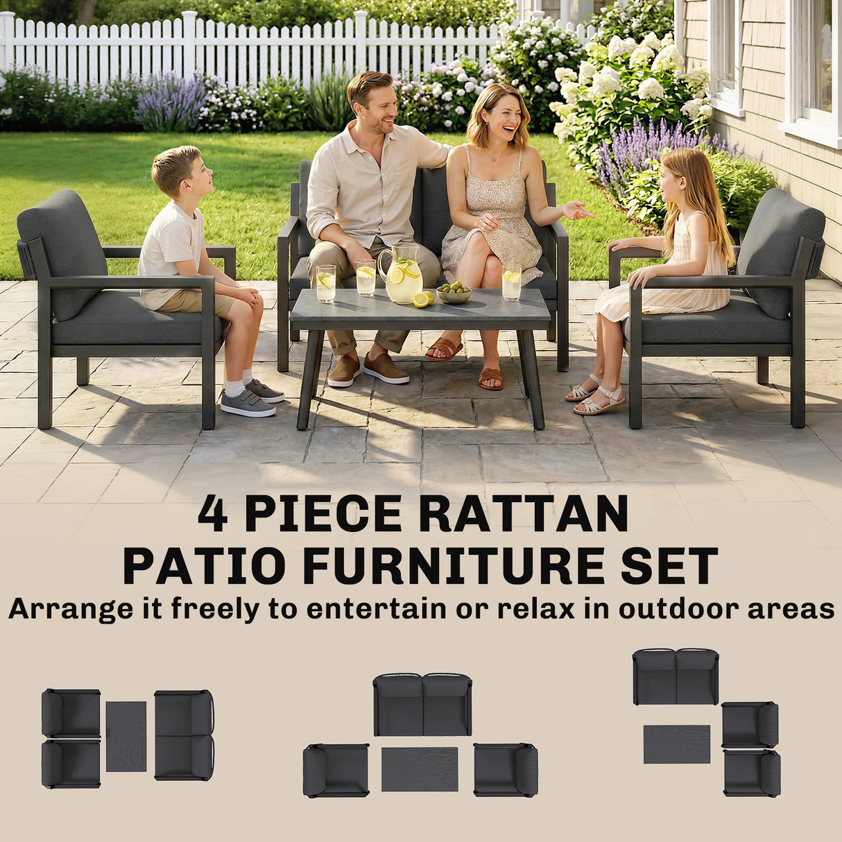 Aluminium 4 Seater Garden Sofa Set With 2 Armchairs And Coffee Table - Velmora