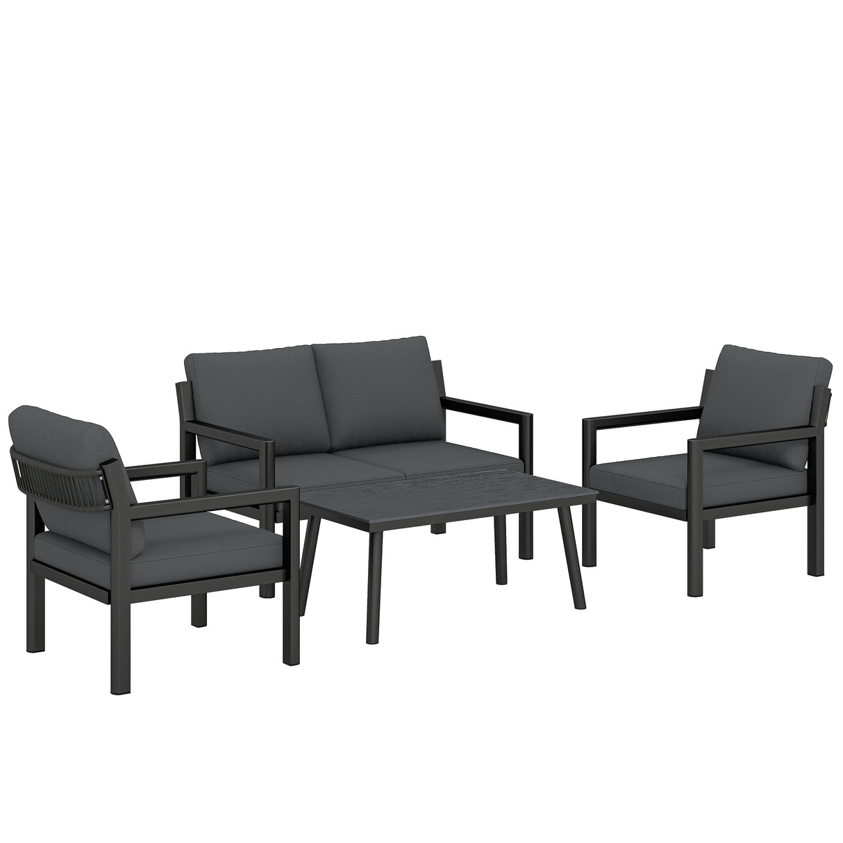 Aluminium 4 Seater Garden Sofa Set With 2 Armchairs And Coffee Table - Velmora
