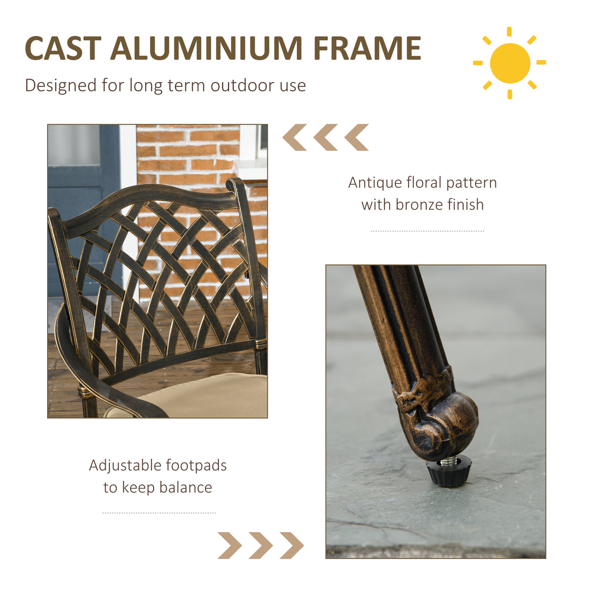 Aluminium 4 Seater Round Garden Dining Set With Cushions - Velmora