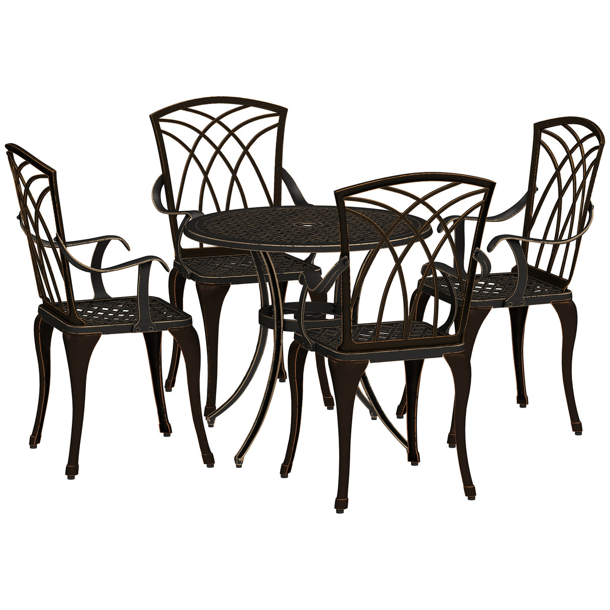 Aluminium 5 Pieces Round Garden Dining Set for 4 People - Velmora
