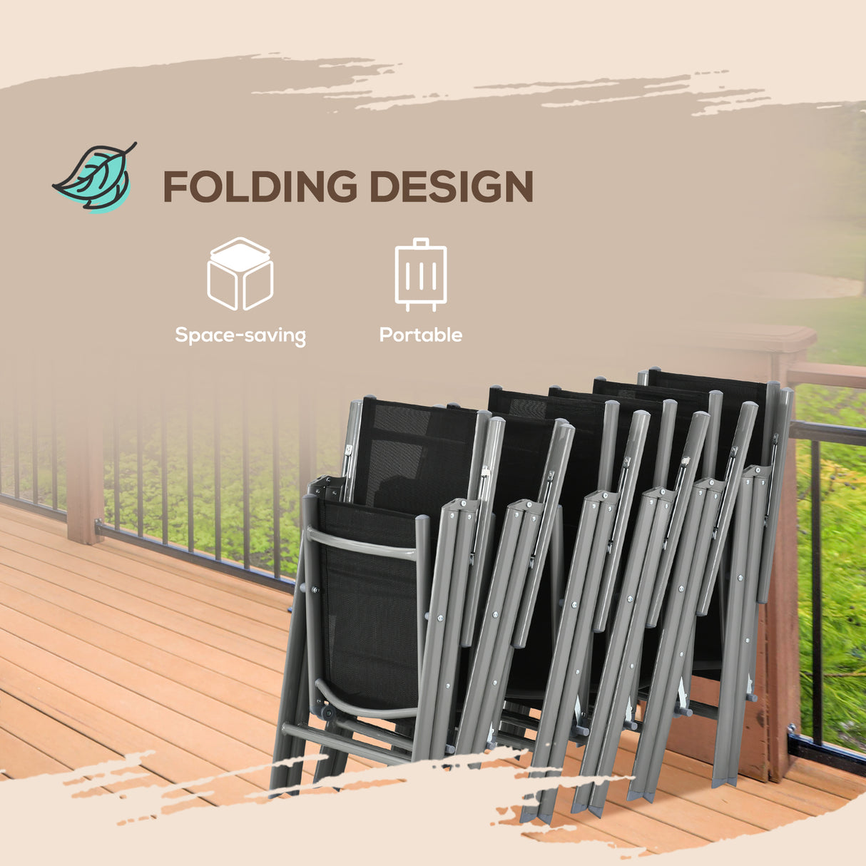 Aluminium 6 Seater Garden Dining Set With 6 Folding and Reclining Chairs - Velmora