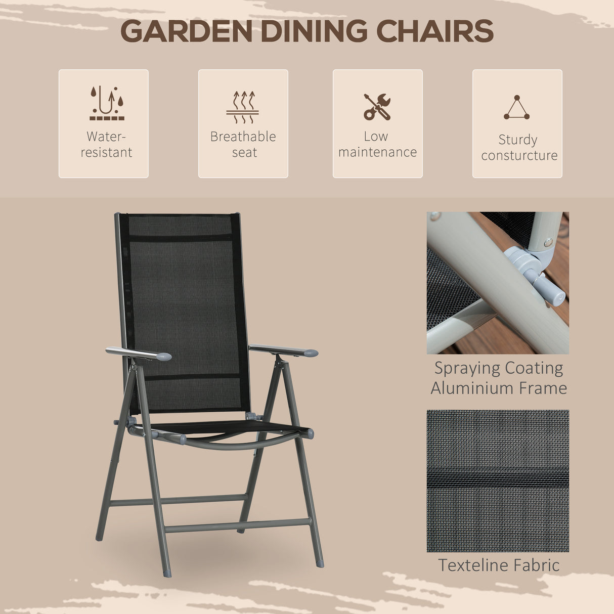 Aluminium 6 Seater Garden Dining Set With 6 Folding and Reclining Chairs - Velmora