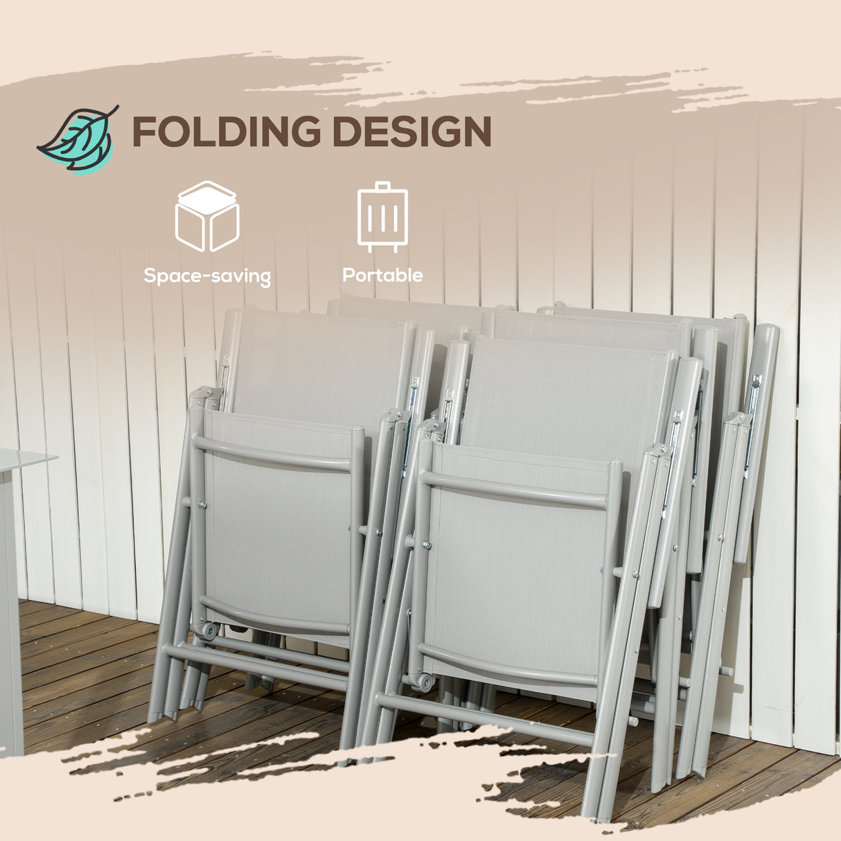 Aluminium 6 Seater Garden Dining Set With 6 Folding and Reclining Chairs - Velmora